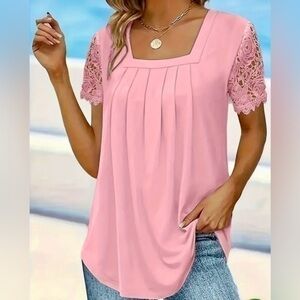 Women’s Short Sleeve Square Neck Knit Top - Size L - NWOT